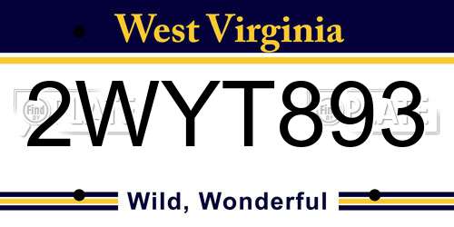 2WYT893 West Virginia License Plate