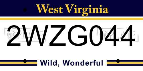2WZG044 West Virginia License Plate