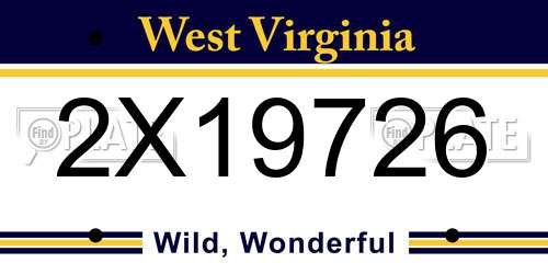 2X19726 West Virginia License Plate
