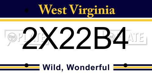 2X22B4 West Virginia License Plate