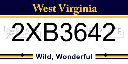 2XB3642 West Virginia License Plate