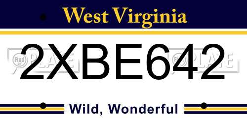 2XBE642 West Virginia License Plate