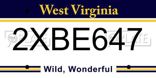 2XBE647 West Virginia License Plate