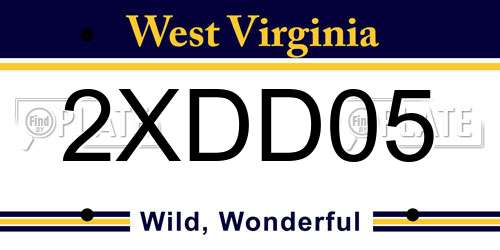 2XDD05 West Virginia License Plate