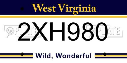 2XH980 West Virginia License Plate