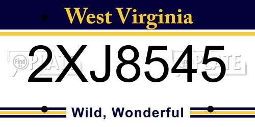 2XJ8545 West Virginia License Plate