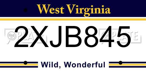 2XJB845 West Virginia License Plate