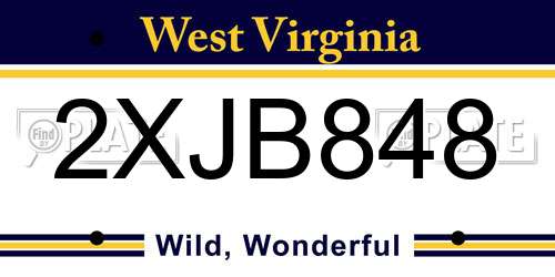 2XJB848 West Virginia License Plate