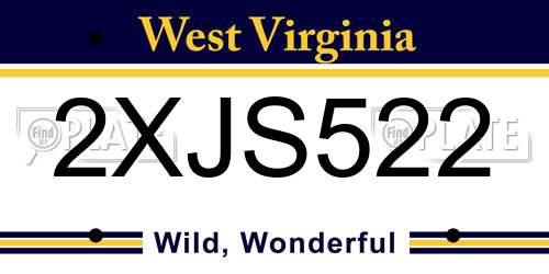 2XJS522 West Virginia License Plate