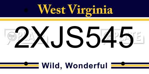 2XJS545 West Virginia License Plate