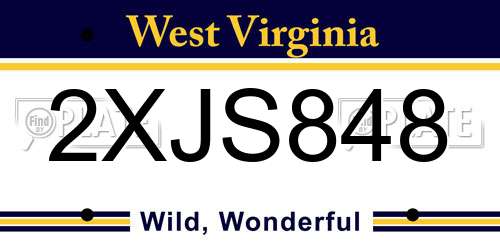 2XJS848 West Virginia License Plate