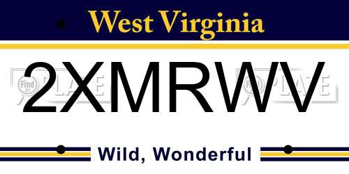 2XMRWV West Virginia License Plate