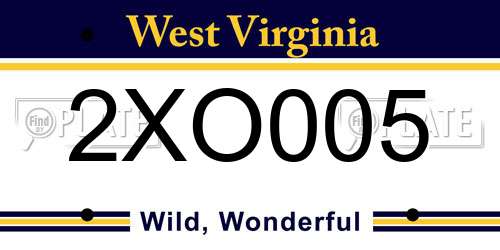 2XO005 West Virginia License Plate