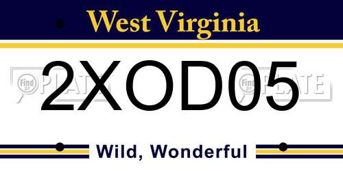 2XOD05 West Virginia License Plate