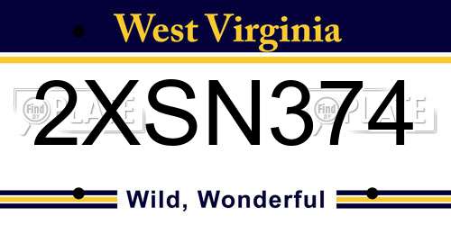 2XSN374 West Virginia License Plate