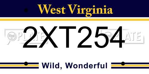2XT254 West Virginia License Plate