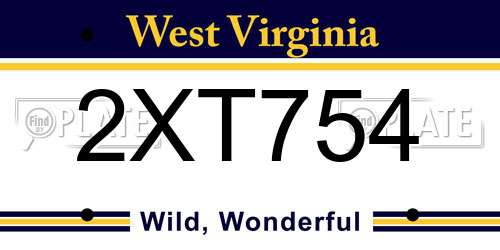 2XT754 West Virginia License Plate