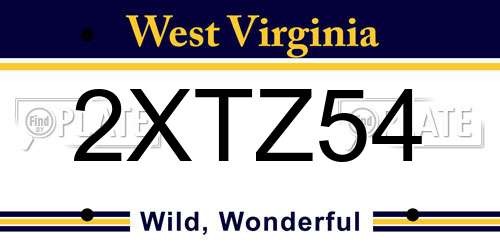 2XTZ54 West Virginia License Plate