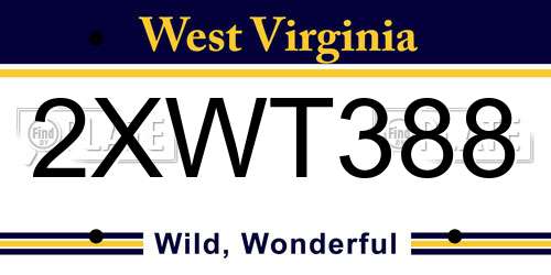 2XWT388 West Virginia License Plate