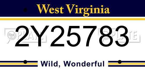 2Y25783 West Virginia License Plate