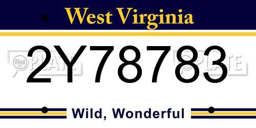 2Y78783 West Virginia License Plate