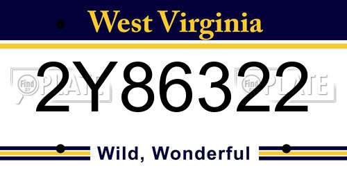 2Y86322 West Virginia License Plate