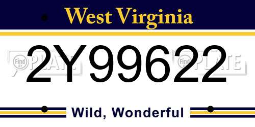 2Y99622 West Virginia License Plate