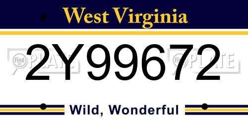 2Y99672 West Virginia License Plate