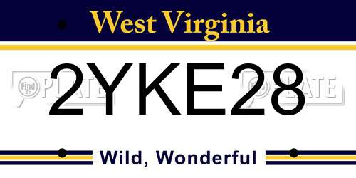 2YKE28 West Virginia License Plate