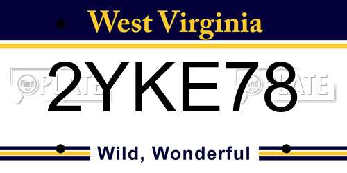 2YKE78 West Virginia License Plate