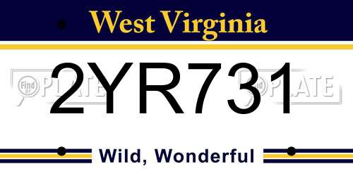 2YR731 West Virginia License Plate