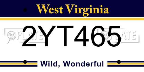 2YT465 West Virginia License Plate