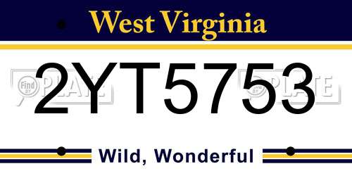 2YT5753 West Virginia License Plate