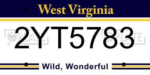 2YT5783 West Virginia License Plate
