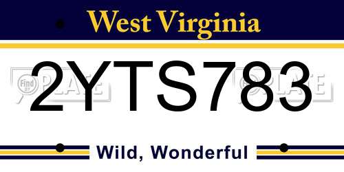 2YTS783 West Virginia License Plate
