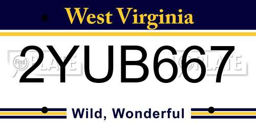 2YUB667 West Virginia License Plate