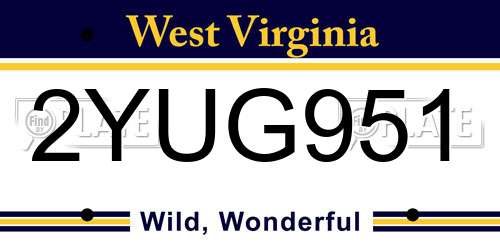 2YUG951 West Virginia License Plate