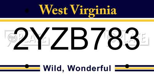 2YZB783 West Virginia License Plate