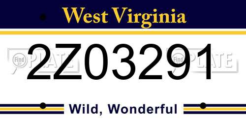 2Z03291 West Virginia License Plate