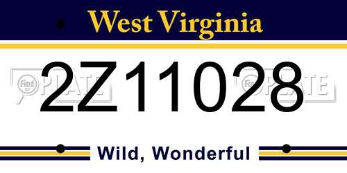 2Z11028 West Virginia License Plate