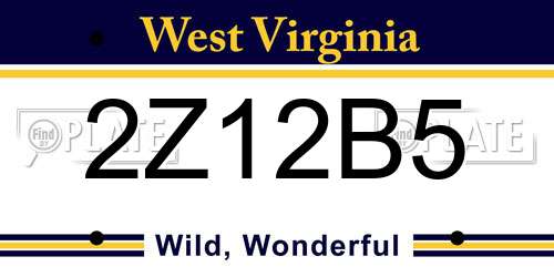 2Z12B5 West Virginia License Plate