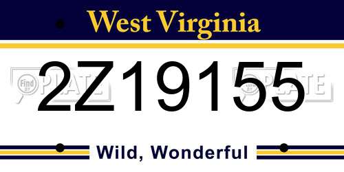2Z19155 West Virginia License Plate