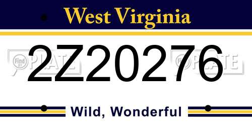 2Z20276 West Virginia License Plate