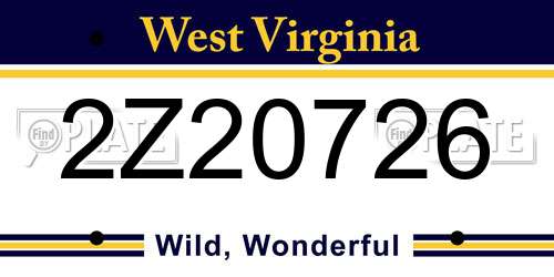 2Z20726 West Virginia License Plate