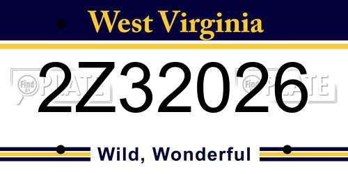 2Z32026 West Virginia License Plate