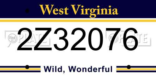 2Z32076 West Virginia License Plate