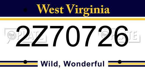 2Z70726 West Virginia License Plate