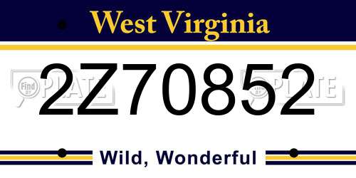 2Z70852 West Virginia License Plate