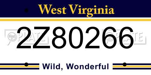 2Z80266 West Virginia License Plate
