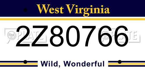 2Z80766 West Virginia License Plate